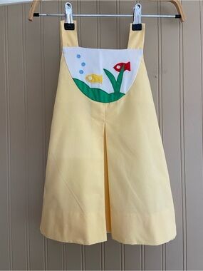 Vintage 70s 80s Light Yellow Fishbowl  Jumper Dress Child Size 2-3 years